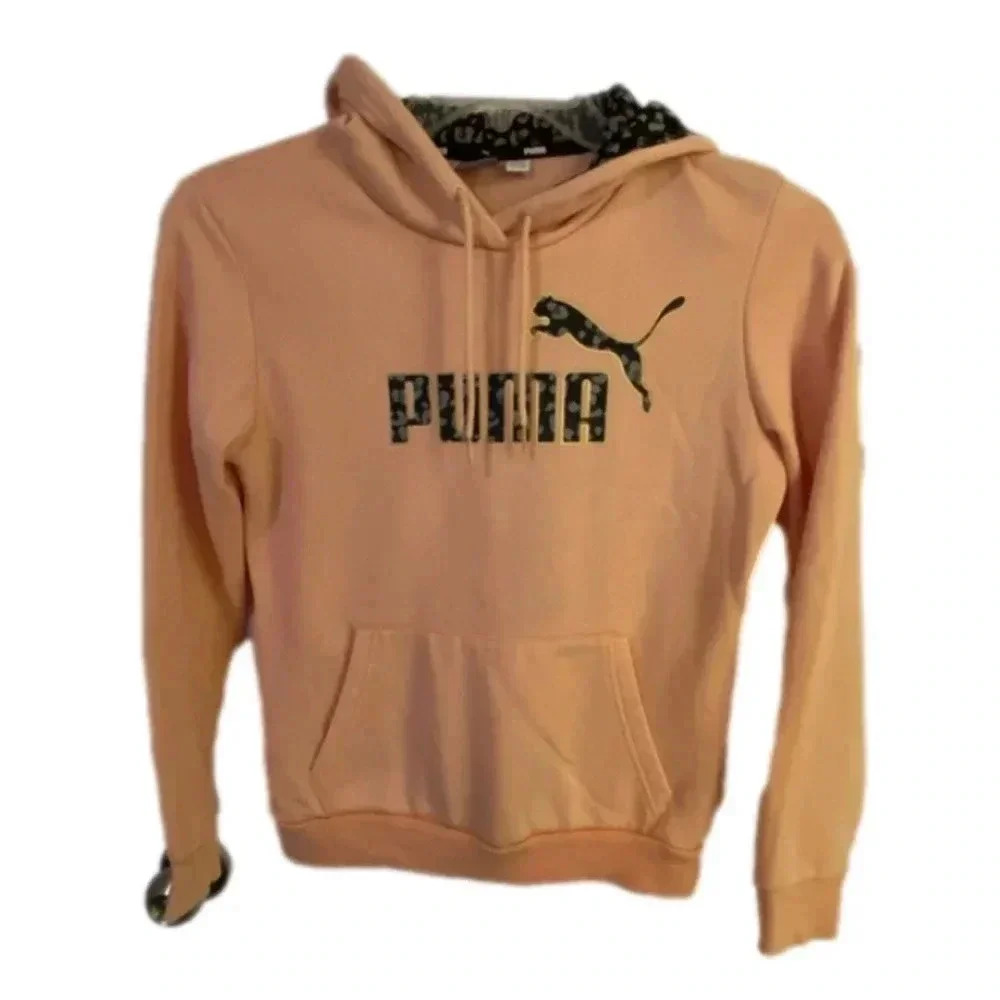 Puma Women’s Size Small Peach Hooded Sweatshirt with Leopard Accents